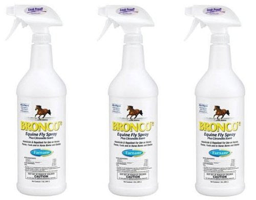 (3 Pack) Farnam Bronco Equine Spray with Citronella Scent, 32-Ounce