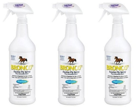 (3 Pack) Farnam Bronco Equine Spray with Citronella Scent, 32-Ounce