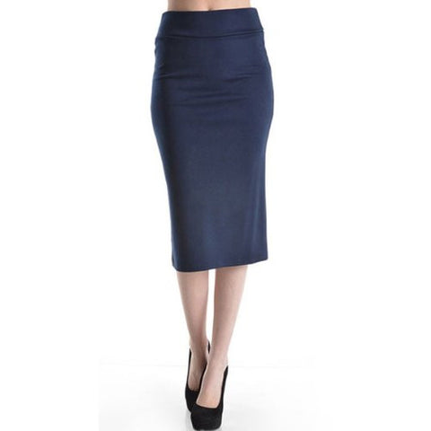 Azules Women's below the Knee Pencil Skirt - Made in USA (Navy blue / Large)
