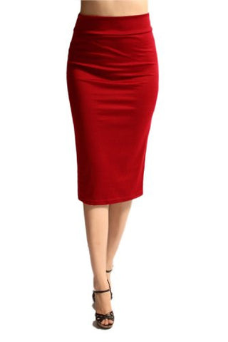 Azules Women's below the Knee Pencil Skirt - Made in USA (Red / Small)