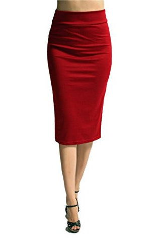 Azules Women's below the Knee Pencil Skirt - Made in USA (Red / X-Large)