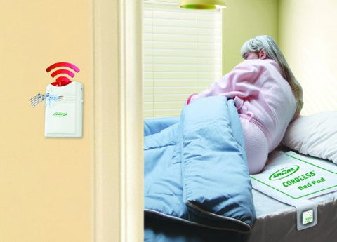 Bed Alarm for Elderly Fall Prevention - Cordless Bed Alarm System by Smart Caregiver. Place the Alert with the Caregiver, No Noise by the Client.