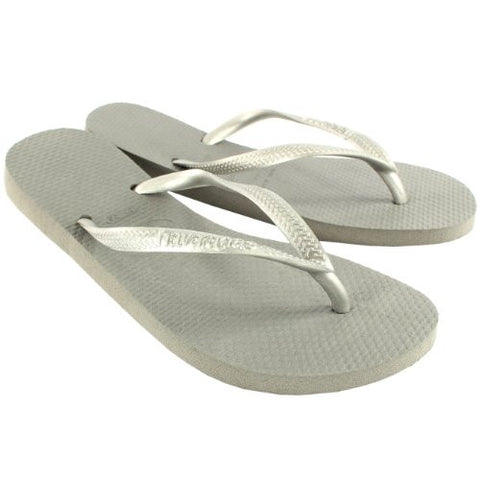Womens Havaianas Slim Holiday Beach Flip Flops Summer Sandals Slip On - Grey/Silver - 6