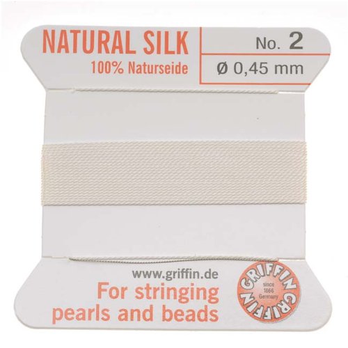 Silk Thread, Size 02 (.45 mm, .018 in) White, with needle, 2 m (6.5 ft)