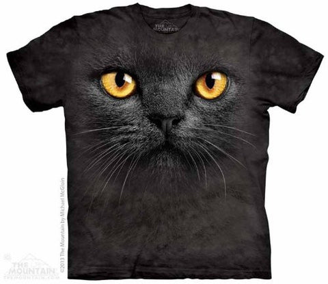 Big Face Black Cat, Loose Shirt - Black Adult Large