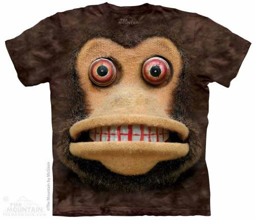 Big Face Cymbal Monkey, Loose Shirt - Brown Adult Large