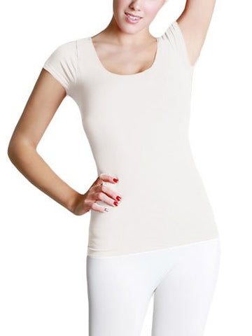 Seamless Cap Sleeve Scoop Neck Top - 14 Ivory, One Size