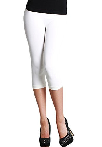 Plain Jersey Thicker Fabric Capri Leggings - 7 White, One Size