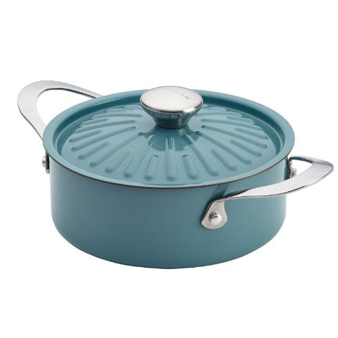 Rachael Ray Cucina Oven-To-Table Hard Enamel Nonstick 2-1/2-Quart Covered Round Casserole, Agave Blue