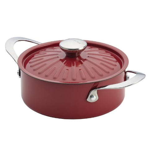 Rachael Ray Cucina Oven-To-Table Hard Enamel Nonstick 2-1/2-Quart Covered Round Casserole, Cranberry Red