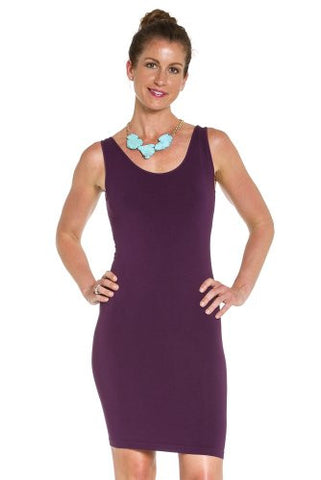 Extra Soft Rayon Fitted Round Neck Dress - Eggplant