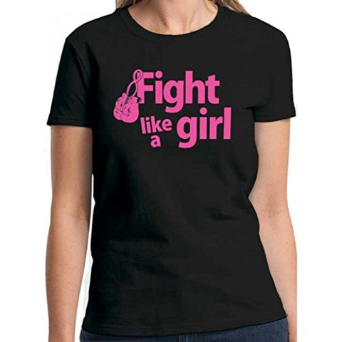 "Fight Like a Girl" with Boxing Gloves Unisex Black T-Shirt (Small)"