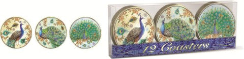 Laminated Coaster Set, Royal Peacocks, 12 coasters
