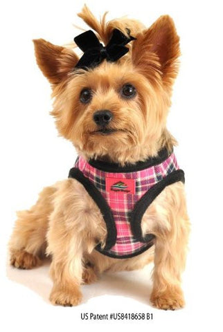 American River Pink Plaid and Minky Fur Ultra Choke Free Dog Harness, Large