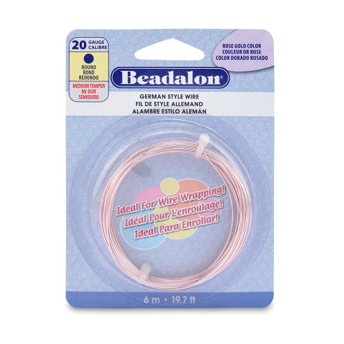 German Style Wire, Round, Silver Plated Rose Gold Color, 20 gauge (.032 in, .81 mm), 6 m (19.7 ft)