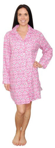 Floral Damask Pink Sleepshirt, Large/X-Large