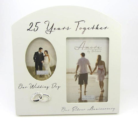 9"H THEN & NOW 25TH ANNV FRAME HOLDS 3X4 & 4X6 PHOTO