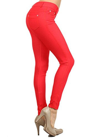 Fashion Mic Womens Pull On Cotton Blend Color Jeggings (Medium/Large, Red)