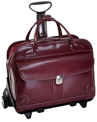 LAKEWOOD Leather Fly‐Through™ Checkpoint‐Friendly Detachable‐Wheeled Ladies' Briefcase [PATENTED] Red