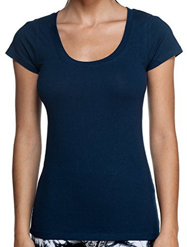BLVD Women's Solid Color Low Scoop Neck T-Shirt Navy Small