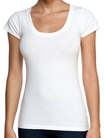 BLVD Women's Solid Color Low Scoop Neck T-Shirt White Large