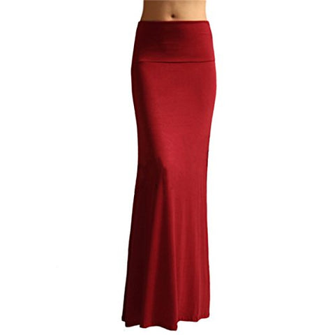 Azules Women'S Rayon Span Maxi Skirt - Solid (Wine / X-Large)