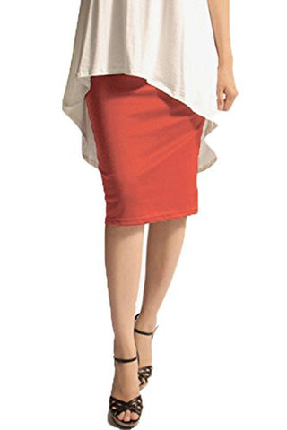 Azules Women's below the Knee Pencil Skirt - Made in USA (Coral / X-Large)