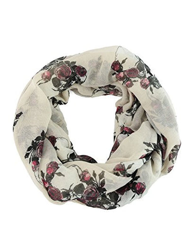 Skull and Roses Infinity Scarf - White