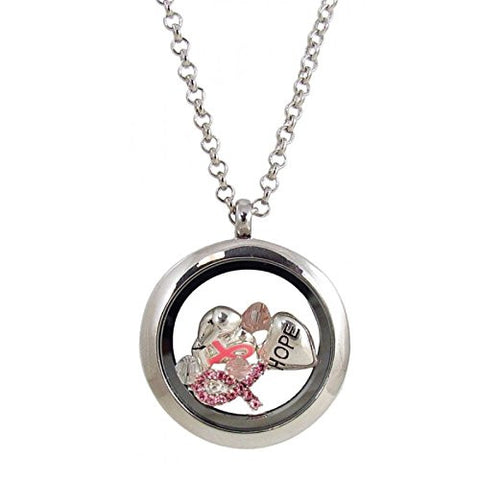 Breast Cancer Awareness Tiny Trinket Locket 24-Inch Necklace