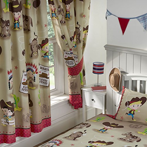 Howdy Cowboy Curtains Fully Lined 66x72 with Tie Backs - 66in wide x 72in drop (168cm x 183cm) Sand