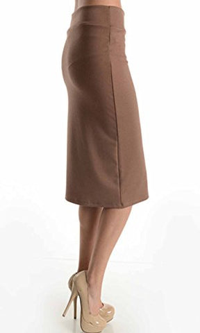 Azules Women's below the Knee Pencil Skirt - Made in USA (Mocha Mousse / Small)