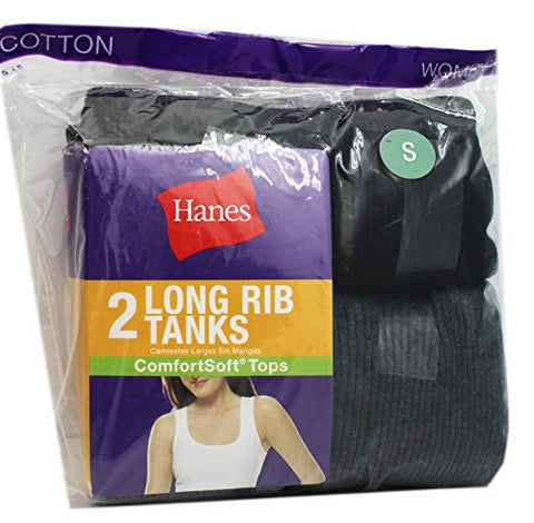 Hanes Women's Long Rib Tank Black 2-Pack S