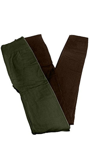 Anemone Women's Cozy Winter Fleece Lined Seamless Leggings One Size Black 2 Pk Dk Brown/Dark Olive One Size