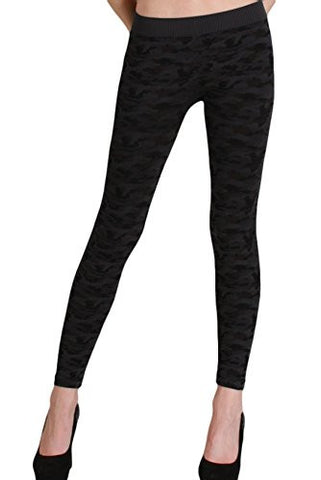 Seamless Camo Print Leggings Thick Jersey - 63 Charcoal, One Size