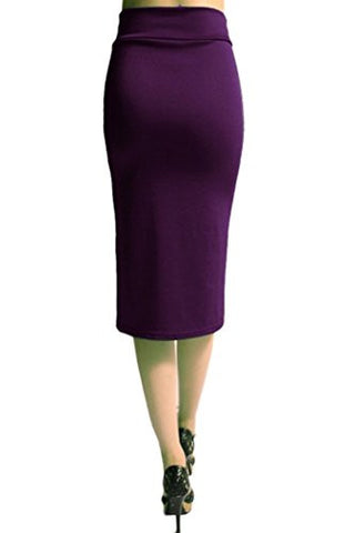 Azules Women's below the Knee Pencil Skirt - Made in USA (Eggplant / Medium)