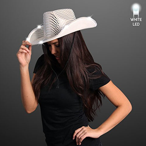 LED Sequin Cowboy Hat - Silver