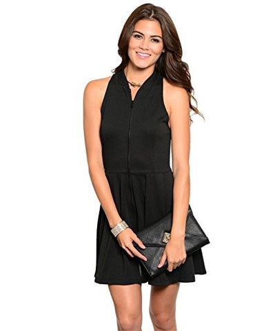 Solid Zip Front Dress - Black, Medium