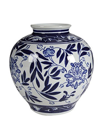 8.5x8.5x9" Vase, Blue & White