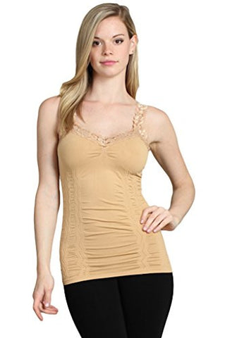 Corset Look Lace Cami Top, Camel - One Size