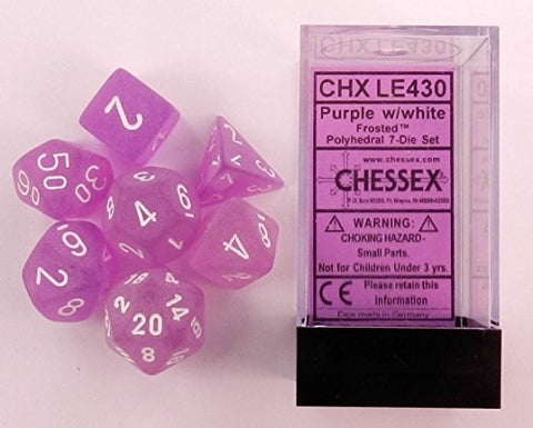Frosted Polyhedral Purple/white 7-Die Set (with Tens 10 die)