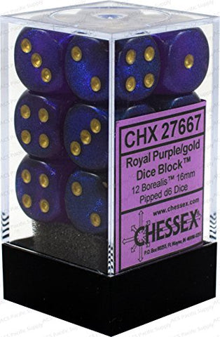 Borealis 16mm d6 Royal Purple/gold Dice Block