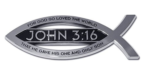 Elektroplate Christian Fish John 3:16 Verse Chrome Auto Emblem