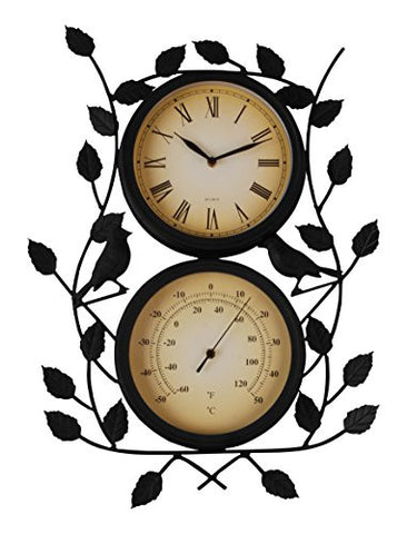 15" Dual Clock & Thermometer with Vine Leaves