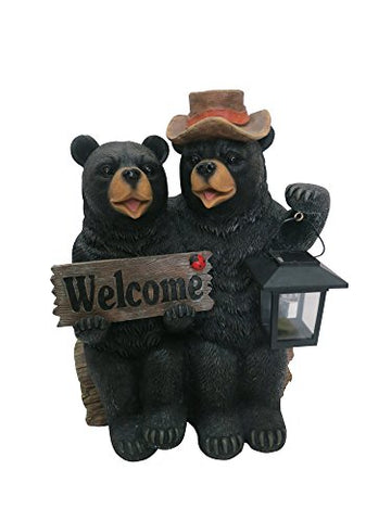 15" Solar Couple of Bears with Lantern and Welcome Sign