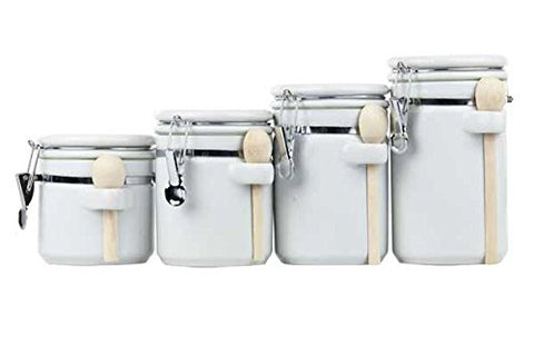 Home Basics 4 Piece Ceramic Canister Set with Spoon, White