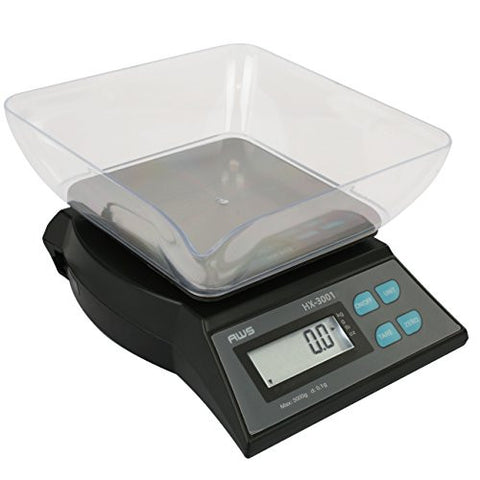 High Precision Bench Scale. Large LCD. 5.7 in stainless steel platform. Includes AC Adapter and large weighing bowl. 3000g x 0.1g