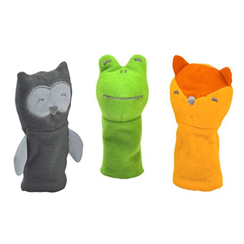 Finger Puppets made from Organic Cotton (3pk)-Gray/Green/Orange Set-3mo+
