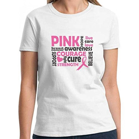 Breast Cancer Awareness Message Ladies Fit White Cotton T-Shirt (Medium)