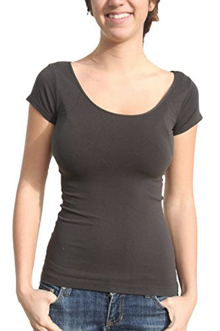 Seamless Cap Sleeve Scoop Neck Top - 63 Charcoal, One Size