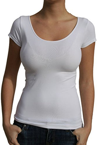Seamless Cap Sleeve Scoop Neck Top - 7 White, One Size